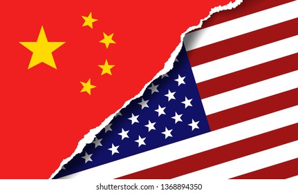 Vector illustration of American and Chinese flag symbols. The concept of trade war and relationships.