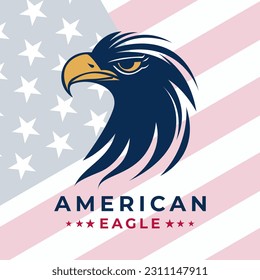 Vector Illustration of American Eagle Day. Eagle head logo minimal design on USA flag background