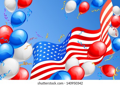 vector illustration of American Flag with Balloon