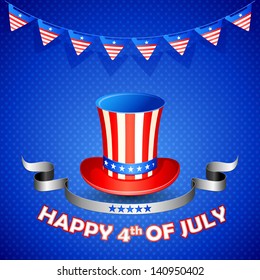 vector illustration of American flag colored hat for fourth of July