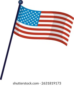 Vector illustration of the American flag with a dynamic waving effect. Bold colors and clean lines enhance its patriotic appeal