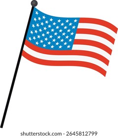 Vector illustration of the American flag with a dynamic waving effect. Bold colors and clean lines enhance its patriotic appeal