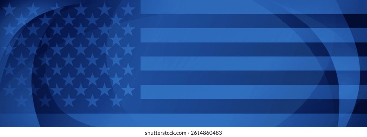 Vector illustration of the American flag featuring stars and stripes in various shades of blue colors, creating a modern, abstract design.