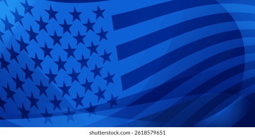 Vector illustration of the American flag featuring stars and stripes in various shades of blue, creating a modern, abstract design.