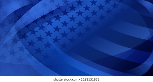 Vector illustration of the American flag featuring stars and stripes in various shades of blue colors, creating a modern, abstract design.