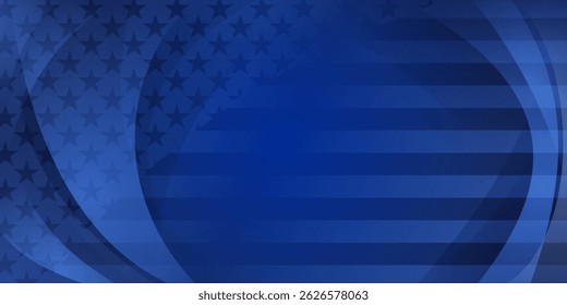 Vector illustration of the American flag featuring stars and stripes in various shades of blue colors, creating a modern, abstract design.