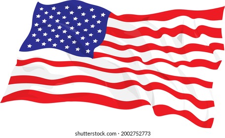 Vector illustration of the American flag floating in the air isolated on white background
