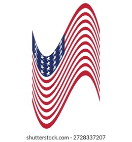 Ilustración vectorial de una bandera americana con las estrellas y rayas patrióticas de los Estados Unidos de América ondeando bajo un cielo azul como símbolo nacional de la libertad....