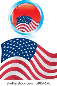 Vector illustration for American flag and glossy button