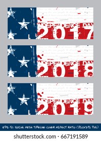 Vector illustration. American Flag Independence Day Social Media timeline cover - Artistic Brush Strokes and Splashes. The gray text writes the first verse from the Declaration of Independence.