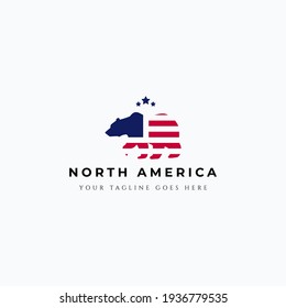 Vector illustration of american flag inside walking grizzly bear logo design