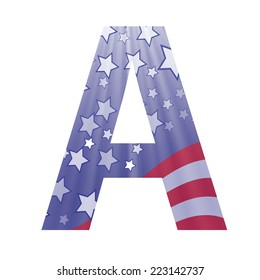 Vector Illustration with  American Flag Letter A on a White Background