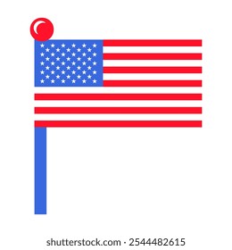 Vector illustration of American flag on the flagpole. A celebration of American culture and identity. Independence Day celebrations, a decorative element in an American-themed event. Patriotism and