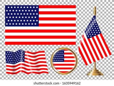 Vector illustration of american flag options. Isolated image of an american flag.