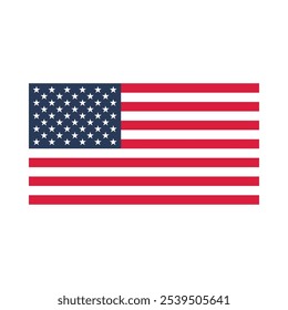 Vector illustration of the American flag. The flag is rectangular and features three horizontal stripes in red, white, and blue colors from top to bottom. On the left side of the flag, there are white