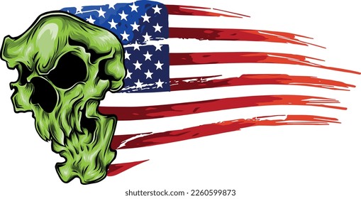 vector illustration american flag with skull inside