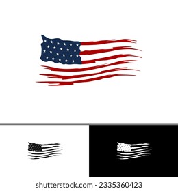 A vector illustration of the American flag with a unique scratched effect
