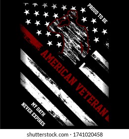 Vector Illustration American Flag, Veteran Themes, With Salute Man, Proud USA 