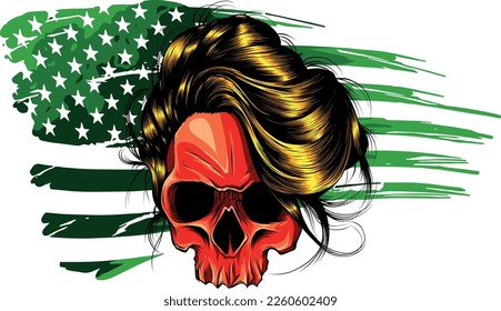 vector illustration of American flag woman skull