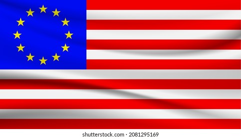 Ilustración vectorial de la bandera estadounidense con estrellas amarillas dispuestas como la bandera de la Unión Europea.
