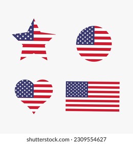 Vektorgrafik amerikanischer Flaggen in verschiedenen Formen