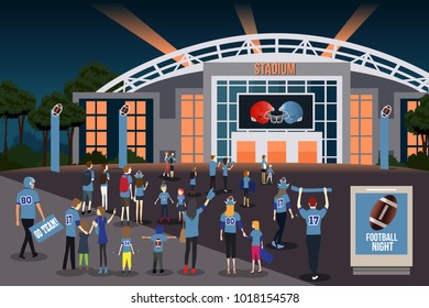 A vector illustration of American Football Fans Going to Stadium