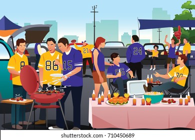 A Vector Illustration Of American Football Fans Having A Tailgate Party