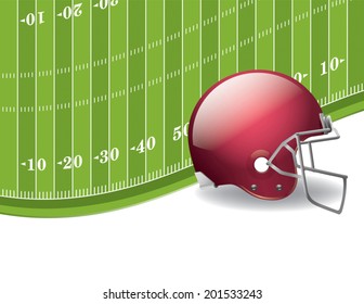 A vector illustration of an American Football field and helmet background. Room for copy space. Vector EPS 10. 