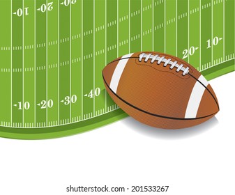 A vector illustration of an American Football field and ball background. Room for copy space. Vector EPS 10. EPS file contains transparencies and a gradient mesh.