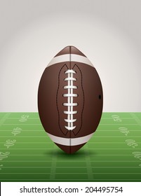 A vector illustration of an American football on a football field, Vector EPS 10. EPS contains transparencies and a gradient mesh in the dropshadow.