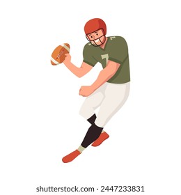 Vector illustration of an American football player who has assumed a professional pose and is ready to throw during a heated team game, wearing a helmet and uniform