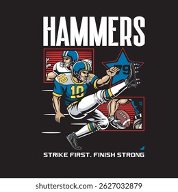 Vector Illustration of American Football Player with Retro Vector Illustration Available for Poster