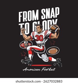 Vector Illustration of American Football Player with Retro Vector Illustration Available for Poster