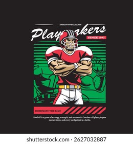 Vector Illustration of American Football Player with Retro Vector Illustration Available for Poster