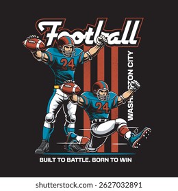 Vector Illustration of American Football Player with Retro Vector Illustration Available for Poster