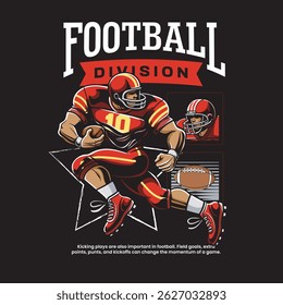 Vector Illustration of American Football Player with Retro Vector Illustration Available for Poster