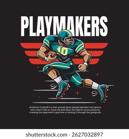 Vector Illustration of American Football Player with Retro Vector Illustration Available for Poster