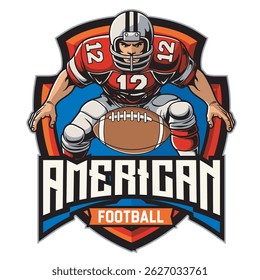 Vector Illustration of American Football Player with Retro Vector Illustration Available for Logo Badge