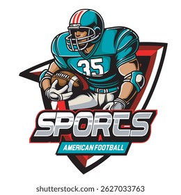 Vector Illustration of American Football Player with Retro Vector Illustration Available for Logo Badge