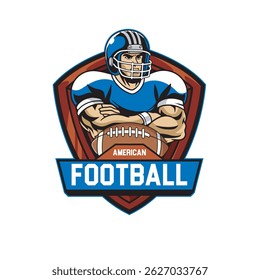 Vector Illustration of American Football Player with Retro Vector Illustration Available for Logo Badge