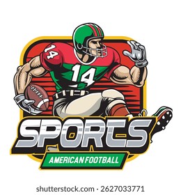 Vector Illustration of American Football Player with Retro Vector Illustration Available for Logo Badge