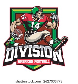 Vector Illustration of American Football Player with Retro Vector Illustration Available for Logo Badge