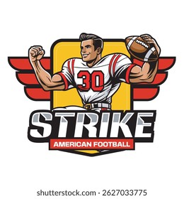 Vector Illustration of American Football Player with Retro Vector Illustration Available for Logo Badge