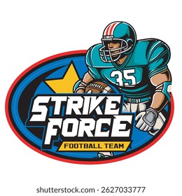 Vector Illustration of American Football Player with Retro Vector Illustration Available for Logo Badge