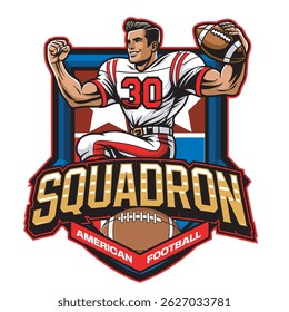 Vector Illustration of American Football Player with Retro Vector Illustration Available for Logo Badge