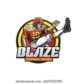 Vector Illustration of American Football Player with Retro Vector Illustration Available for Logo Badge