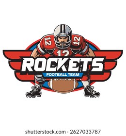 Vector Illustration of American Football Player with Retro Vector Illustration Available for Logo Badge