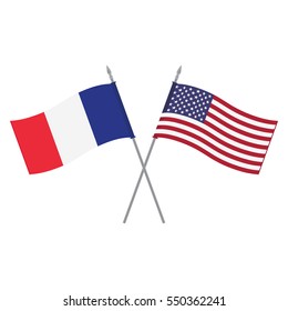 Vector illustration American and French flag. Flags of the United States of America and France. Alliance and friendship