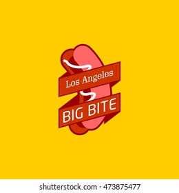 Vector Illustration of American hot dog sandwich with ketchup and mustard poster template.