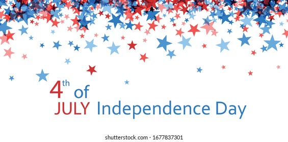 Vector Illustration of an American Independence Day background. Red and blue falling stars and a sign 4th of July Independence Day.